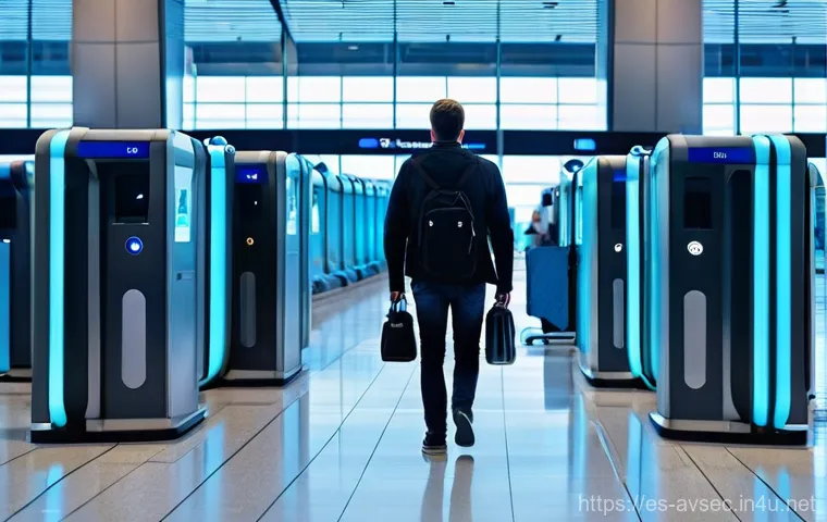 항공보안관리사와 공항 출입 통제 사례 - **Prompt:** A futuristic airport security checkpoint. A diverse group of travelers, including adults... 항공보안관리사와 공항 출입 통제 사례 - **Prompt:** A futuristic airport security checkpoint. A diverse group of travelers, including adults...